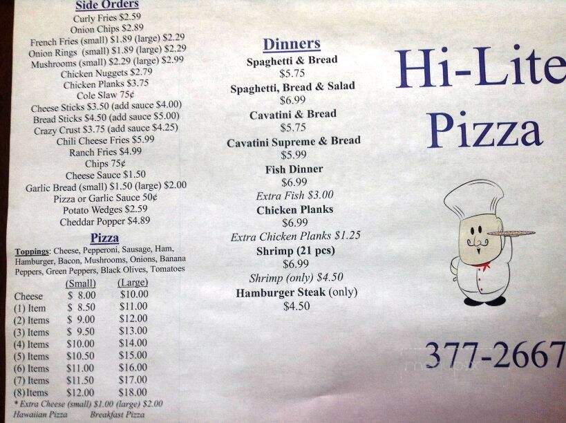 Hi-Lite Pizza & Restaurant - Minnie, KY