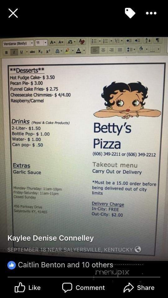 Betty's Pizza & Grill - Salyersville, KY